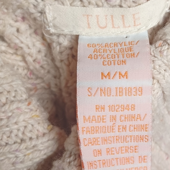 TULLE Colorful Pink Yellow Orange Speckled Print Cream Knit Long Sleeve Sweater - Picture 5 of 7